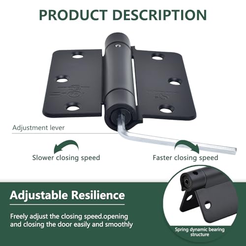 SORGMACH Self Closing Hinge 3 ½"x 3 ½" Adjustable 3 1/2 Inch Matte Black Auto Close Spring Hinges Door Closer Hinge 1/4" Radius Corner for Commercial Grade Auto Self-Closing 3 Pieces - Image 2