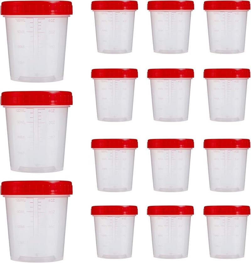 JFRHUDS Specimen Cups with Lids 15 Pcs 4oz Disposable Urine Cups with Sealing Cover Specimen Container with Leak Proof Screw on Sample Collection Kit for Safe Urine Pee Sample Analysis Testing - Image 1