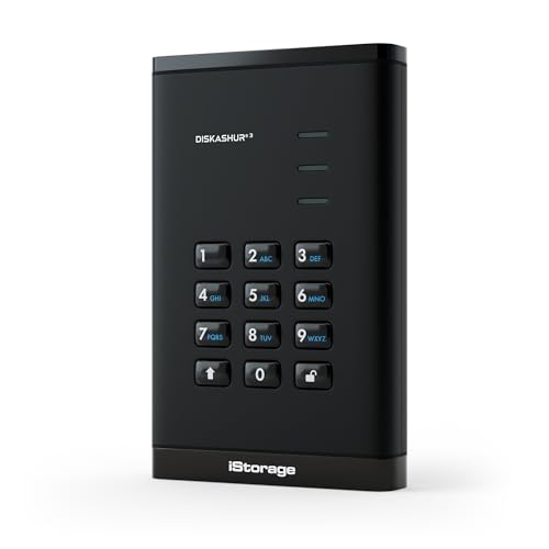 iStorage diskAshur3 HDD 500GB Black Secure Portable Hard Drive Password Protected Dust Water Resistant Hardware Encryption - Image 1