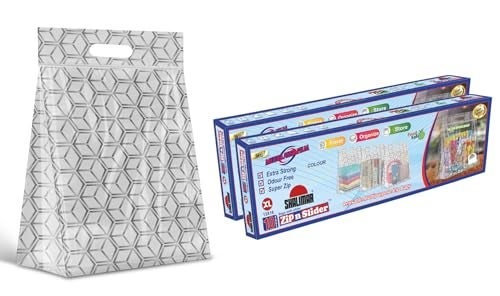 Shalimar Zip 'N' Lock Press - Fit Bag (Reusable) size (Extra Large) ZipLock Bag/MultiPurpose Shopping Bag With handle Pack of - 2 (20 Bags) Color - Silver - Image 1