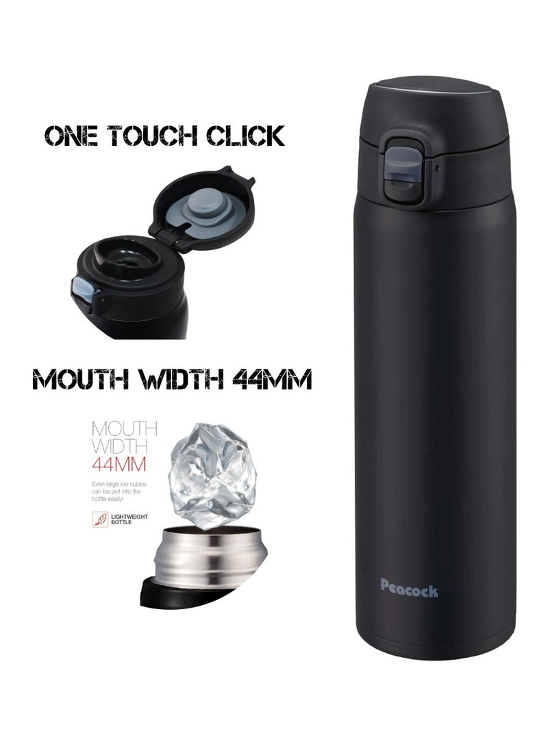 Peacock - SUS-316 Stainless Steel Water Bottle Double Wall Vacuum Insulated Water Bottle BPA Free Gym Bottle One Touch Press Leak Proof Water Bottle Multipurpose Use Keep Drinks Hot And Cold Black 700ML AKM70 - Image 1