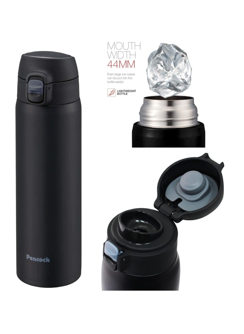 Peacock - SUS-316 Stainless Steel Water Bottle Double Wall Vacuum Insulated Water Bottle BPA Free Gym Bottle One Touch Press Leak Proof Water Bottle Multipurpose Use Keep Drinks Hot And Cold Black 700ML AKM70 - Image 1