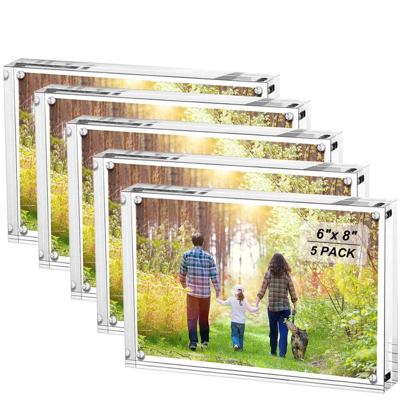 Boxalls 6x8 Inches Acrylic Picture Frames  5 Pack Clear Frameless 6x8 Photo Frames with Magnetic Double Sided Transparent Desktop Frame5 Pack