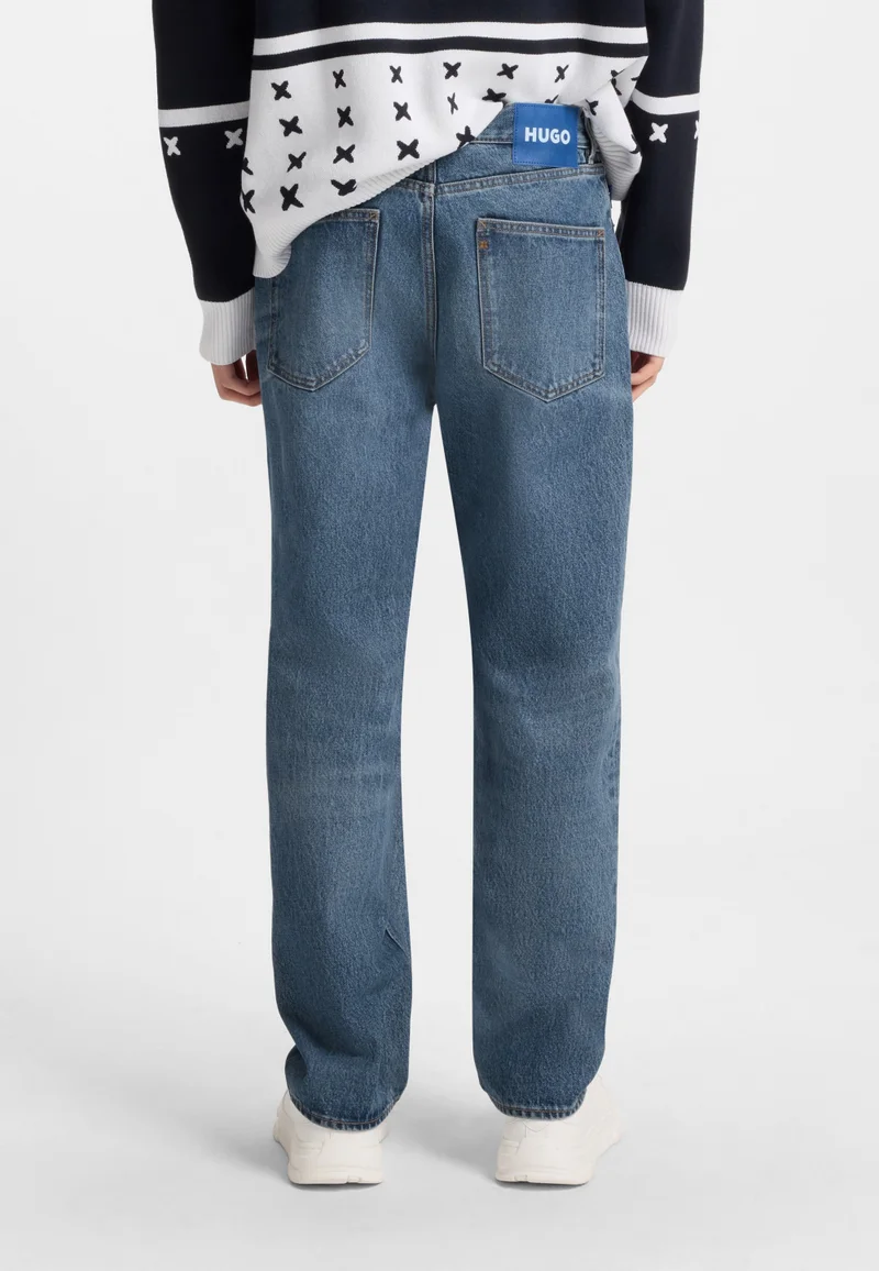 HUGO Regular-fit jeans in blue rigid denim