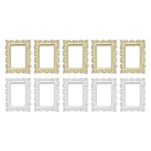 NUOBESTY 10pcs Mini Vintage Picture Frames Small Resin Photo Frame for Keychain Phone Case Jewelry DIY Props(Gold and Silver) - Image 1