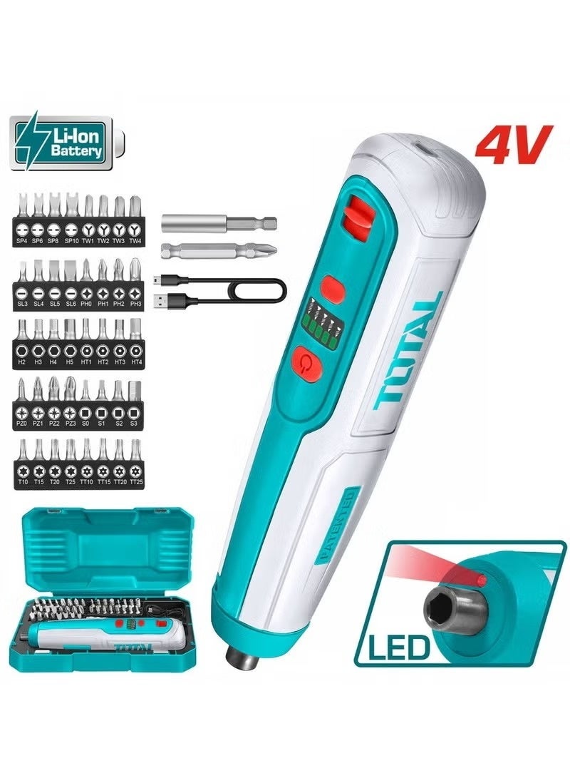TOOTAL TOTAL 4V Cordless Screwdriver Set with Multiple Bits – Electric Power Screwdriver Model TSDLI0403 - Image 1