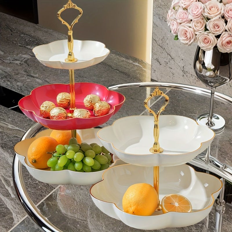 Elegant 3 Tier Cream Purple Plastic Cake Stand With Romantic Floral Patterns For Wedding Birthday And Dessert Display Reusable Serving Tray - Image 5