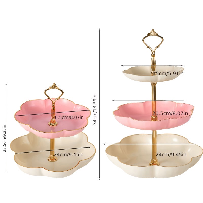 Elegant 3 Tier Cream Purple Plastic Cake Stand With Romantic Floral Patterns For Wedding Birthday And Dessert Display Reusable Serving Tray - Image 3