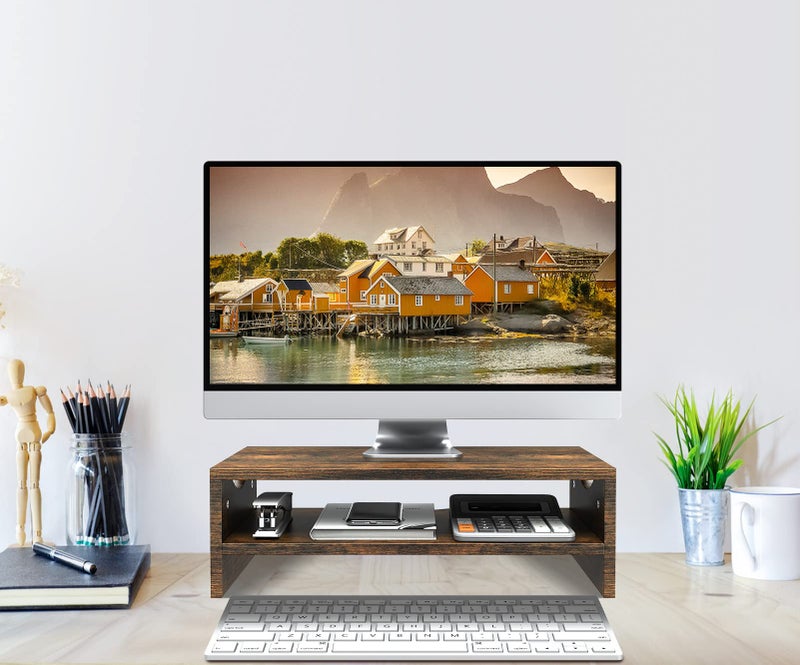 Zimilar Monitor Stand Riser, 2 Tiers Laptop Computer Monitor Riser for PC Screen, iMac, Desktop Wooden Screen Monitor Stand Riser with Storage for Home Office - Image 3