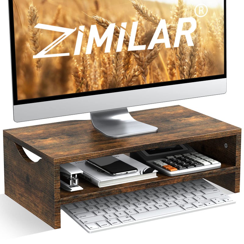 Zimilar Monitor Stand Riser, 2 Tiers Laptop Computer Monitor Riser for PC Screen, iMac, Desktop Wooden Screen Monitor Stand Riser with Storage for Home Office - Image 1