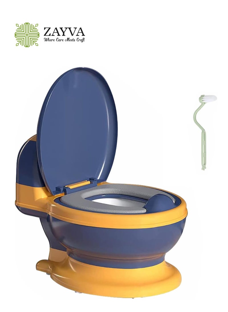 زاڤية مقعد مرحاض للتدريب على استخدام الحمام ، كرسي قعادة للأطفال الصغار مع مقعد ناعم وواقي من رذاذ الماء ، وعاء قعادة قابل للإزالة للأطفال الصغار والرضع والأطفال (أزرق) - Image 1