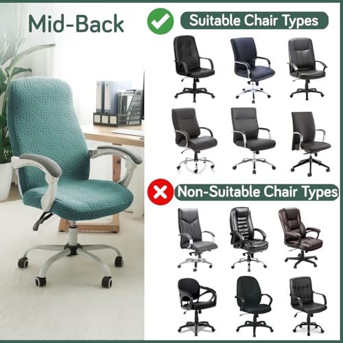 HOKIPO Office Chair Cover for Desk Chair (Mid-Back) – 170 GSM Stretch Jacquard – Washable, Durable & Anti-Slip – Fits Mid-Back Office Chairs, Green (AR-5363-GR-M) - Image 3