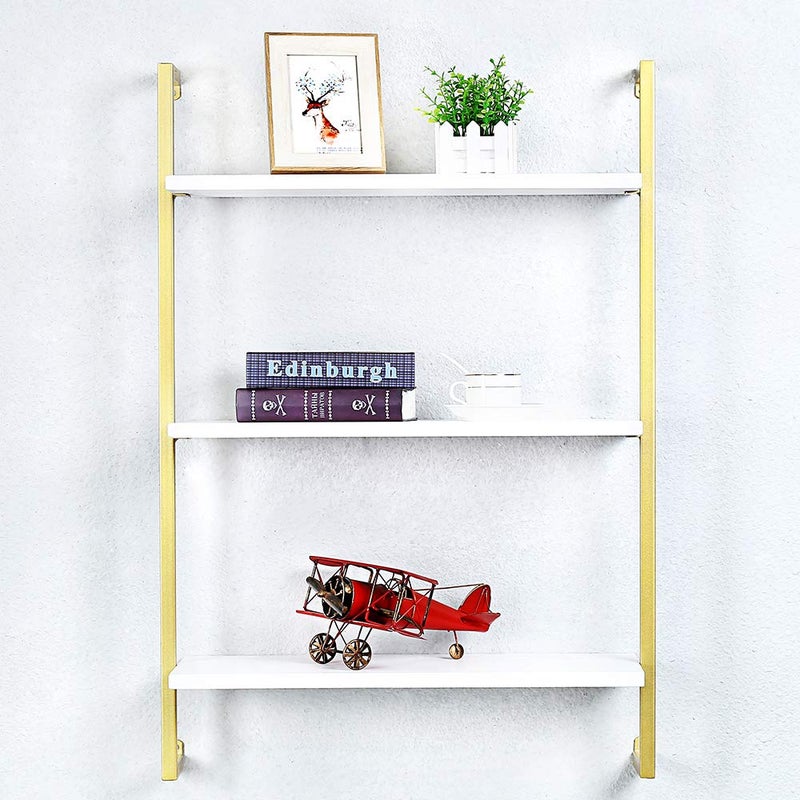 OLDRAINBOW Industrial Metal Wall Shelf,Floating Shelves Wall Mounted,24in Real Wood Book Shelves,3 Tier Hanging Wall Shelves for Bedrooms Office - Image 2