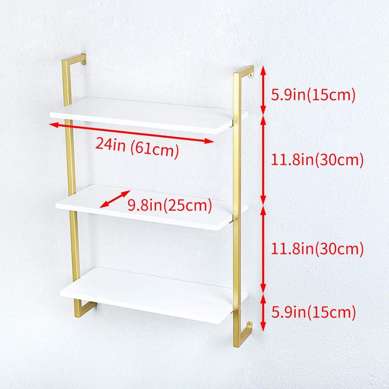 OLDRAINBOW Industrial Metal Wall Shelf,Floating Shelves Wall Mounted,24in Real Wood Book Shelves,3 Tier Hanging Wall Shelves for Bedrooms Office - Image 3