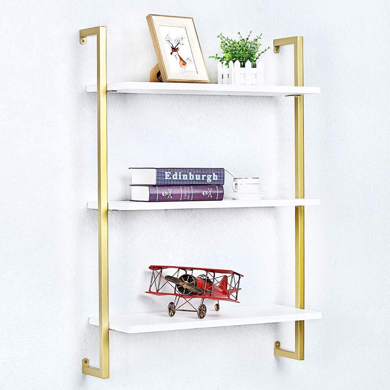 OLDRAINBOW Industrial Metal Wall Shelf,Floating Shelves Wall Mounted,24in Real Wood Book Shelves,3 Tier Hanging Wall Shelves for Bedrooms Office - Image 5