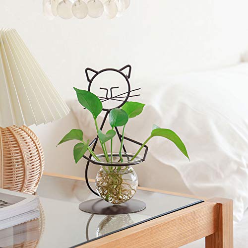 Marbrasse Desktop Glass Planter Vase Holder, Modern Creative Cat Plant Terrarium Metal Stand for Hydroponics Plants Home Garden Wedding Decoration Outdoor Planter Ideas (Style 2) - Image 3