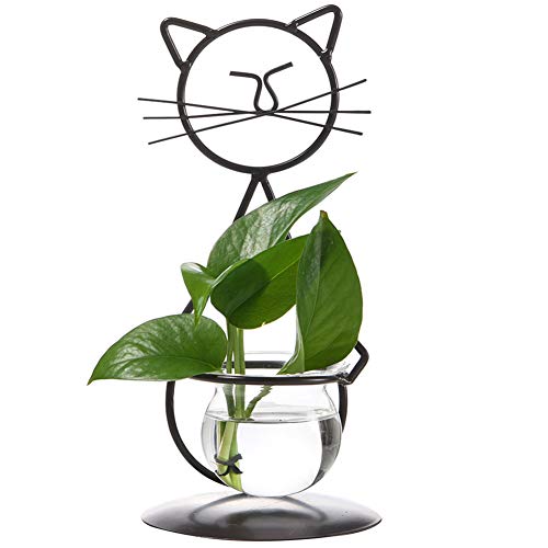 Marbrasse Desktop Glass Planter Vase Holder, Modern Creative Cat Plant Terrarium Metal Stand for Hydroponics Plants Home Garden Wedding Decoration Outdoor Planter Ideas (Style 2) - Image 1