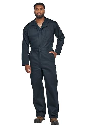 Bulwark FR Mens Flame Resistant 9 oz Twill Cotton Classic Coverall with Hemmed Sleeves Navy 50