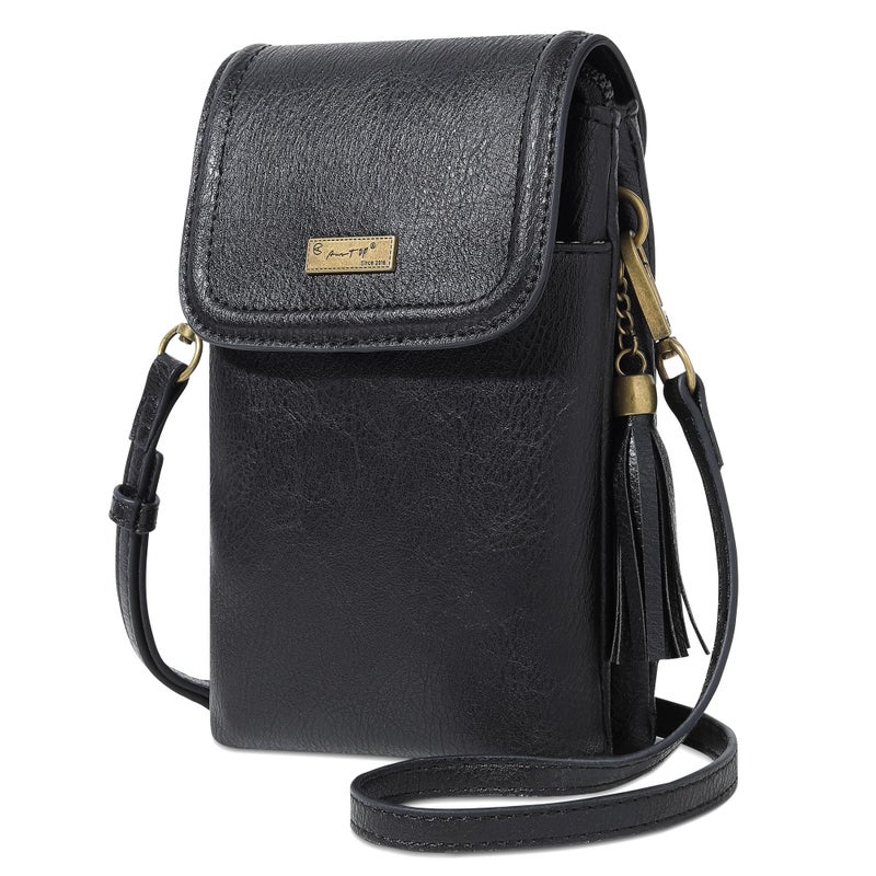 AnsTOP Small Crossbody Bag for Women,Minimalist Designer Vegan Leather Phone Purse with Tassel,Handheld & Adjustable Shoulder Strap for Daily Use Black - Image 1