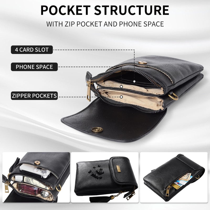 AnsTOP Small Crossbody Bag for Women,Minimalist Designer Vegan Leather Phone Purse with Tassel,Handheld & Adjustable Shoulder Strap for Daily Use Black - Image 2