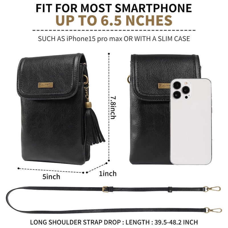 AnsTOP Small Crossbody Bag for Women,Minimalist Designer Vegan Leather Phone Purse with Tassel,Handheld & Adjustable Shoulder Strap for Daily Use Black - Image 3