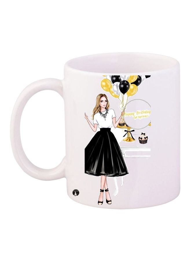 RYN Girl Printed Coffee Mug White/Black/Gold 11ounce
