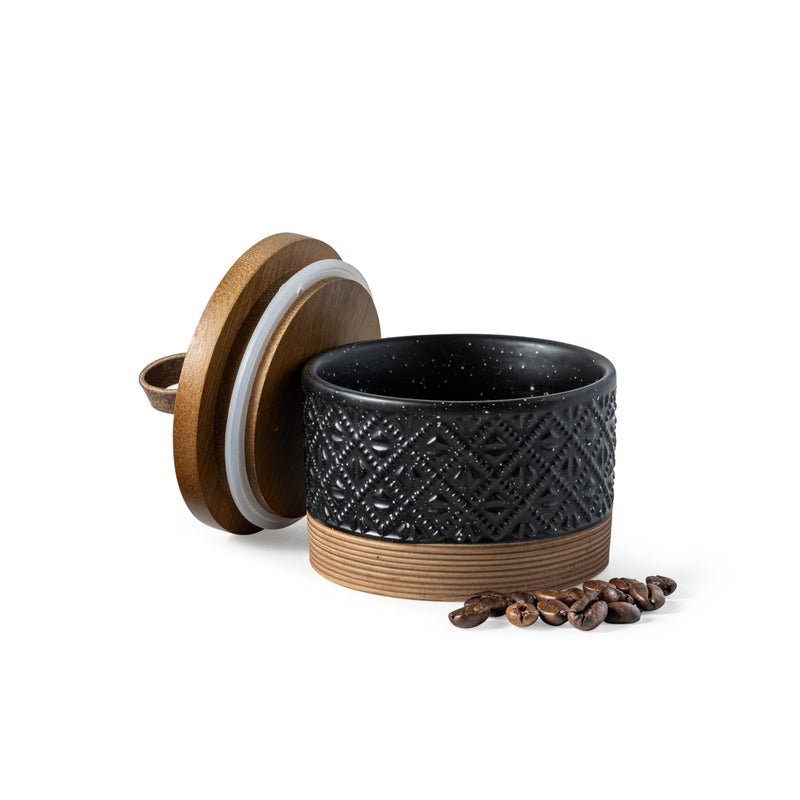 Miamolo Mini Ceramic Jars with Airtight Lid, Coffee Container Canister Kitchen Food Storage Jar with Lid for Spice Sugar Tea Bag, Stackable Decorative Jars for Countertop, Pantry, Black & 5 fl.oz - Image 1