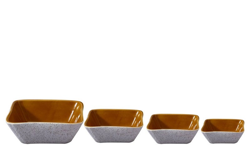 Caffeine Ceramic Handmade Matte Cream Glossy Brown Serving Bowl Set of 4 - Image 2