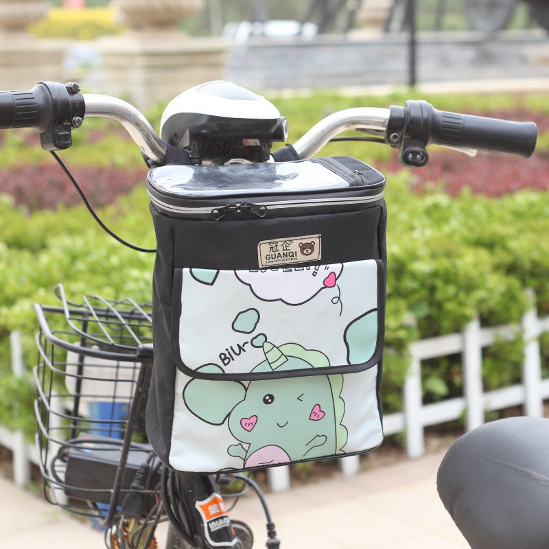 Generic Electric Car Hanging Bag Battery Car Front Rainproof Hanging Bag Self-propelled Bicycle Storage Bag Large Capacity Touch Screen Bag Green Dinosaur 