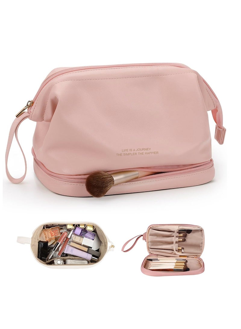 Large Makeup Bag,Waterproof Cosmetic Bag,Make up Travel Bag Essentials,Cute Travel Toiletry Bag for Women Makeup Bag Organizer with Bottom Pouch,Travel Size Toiletries Bag for Women
