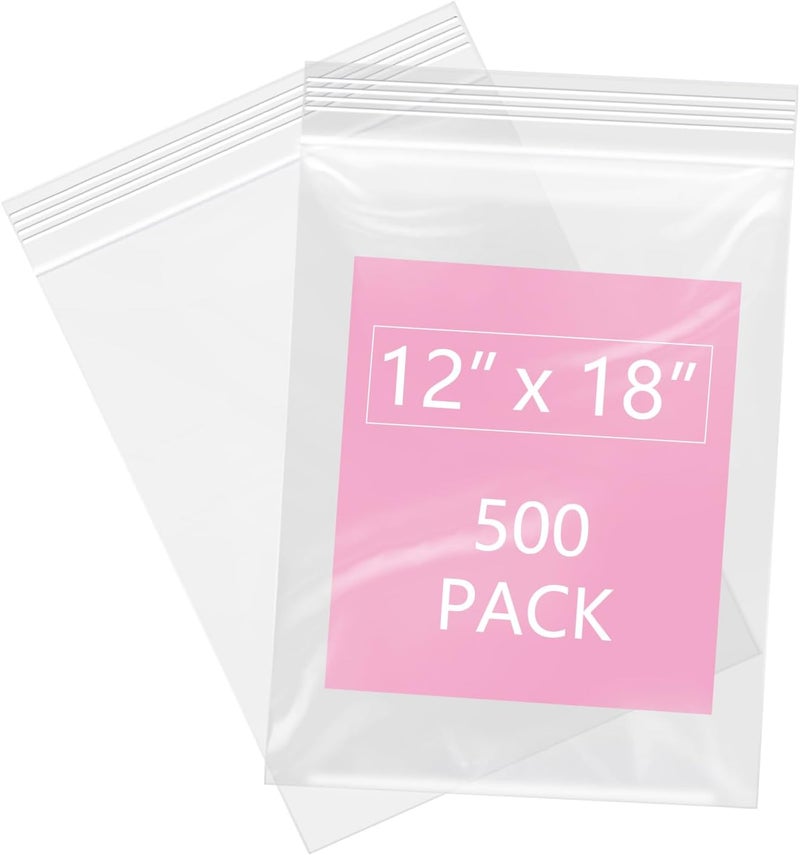 iMailer - 500 Pcs- 12" x 18" Reclosable Plastic Zip Poly Bags 2 Mil - Clear Zip Bag for Clothing, T-Shirts, Pants - Image 1