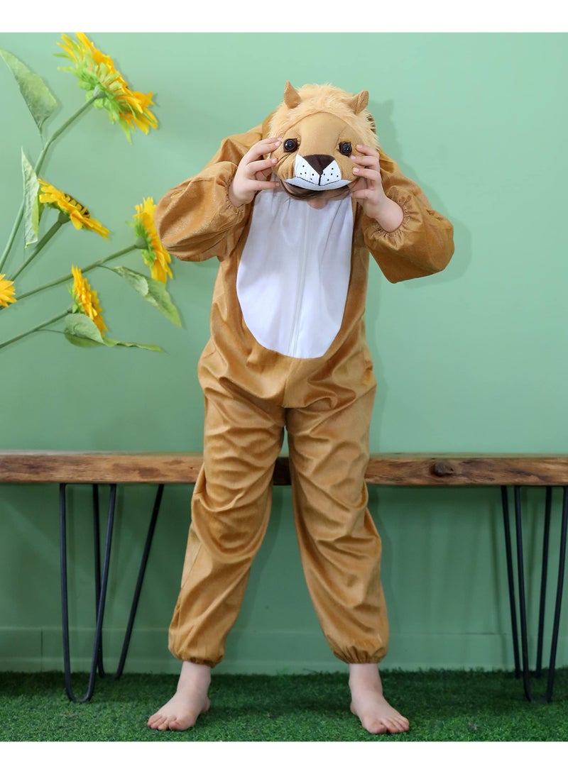 Kids Lion Costume Jumpsuit with Hood, Animal Fancy Dress, Party Outfit, Size L(6-7Years) - Image 2