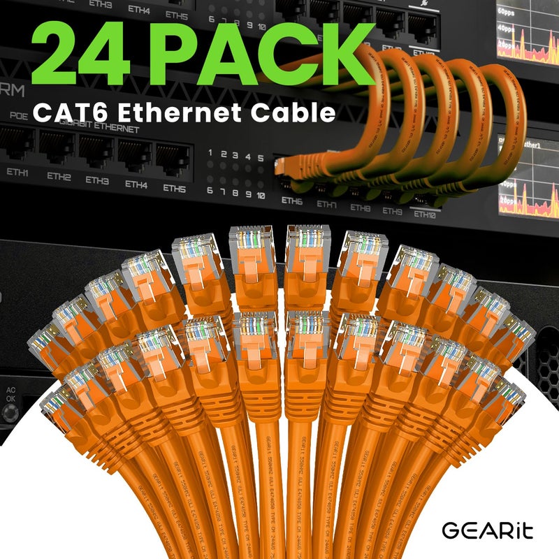 GearIT Cat 6 Ethernet Cable (24-Pack 1.5 Feet) Cat6 Network Patch, 10Gbps, RJ45, Snagless Cord, Gold-Plated Connectors, Internet for PC, TV, Tablet, Router, Printer, Servers, IT Data Center - Orange - Image 2