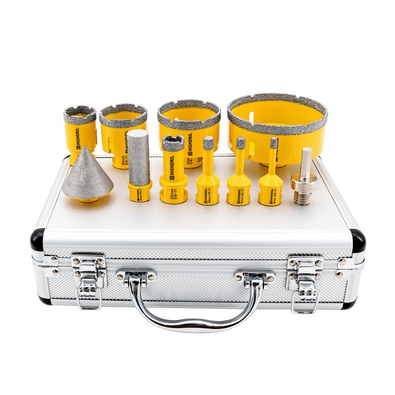 HIGHDRIL Diamond Drill Bits Kit with 5811 for Porcelain Tile Ceramic Marble Brick Concrete Vacuum Brazed Hole Saw681020355065100mm50mm Chamfer Bit20mm Finger BitAdapter