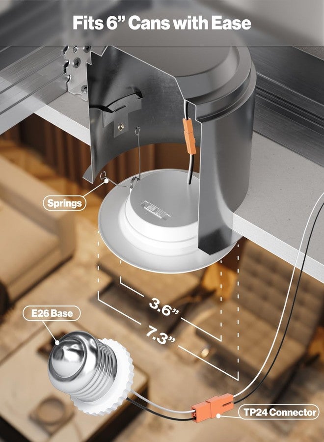 Sunco Lighting Sunco 6 Pack 6 Inch LED Recessed Light Retrofit, Can Lights for Ceiling, 1700 LM High Brightness, Selectable CCT 2700K/3000K/4000K/5000K/6000K, 17W=120W, Dimmable, Baffle Trim, Damp Rated UL. - Image 5