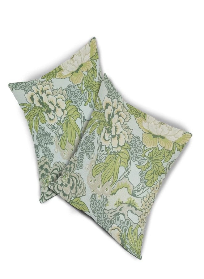 Sweetshow Spring Green Flowers Chinoiserie Pillow Covers 2 Packs 20x20 Inch Lighe Green Floral Throw Pillows Vintage Sage Green Decor Cushion Cover Linen Patio Furniture Sofa Bedroom Indoor Outdoor - Image 2