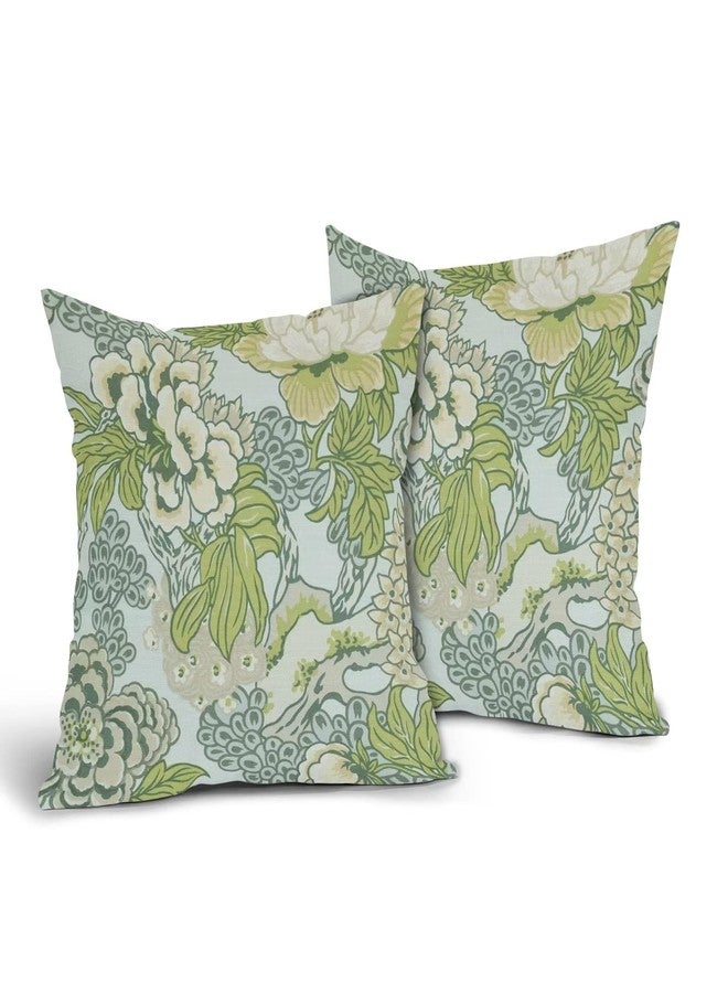 Sweetshow Spring Green Flowers Chinoiserie Pillow Covers 2 Packs 20x20 Inch Lighe Green Floral Throw Pillows Vintage Sage Green Decor Cushion Cover Linen Patio Furniture Sofa Bedroom Indoor Outdoor - Image 1