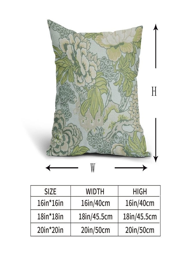 Sweetshow Spring Green Flowers Chinoiserie Pillow Covers 2 Packs 20x20 Inch Lighe Green Floral Throw Pillows Vintage Sage Green Decor Cushion Cover Linen Patio Furniture Sofa Bedroom Indoor Outdoor - Image 3