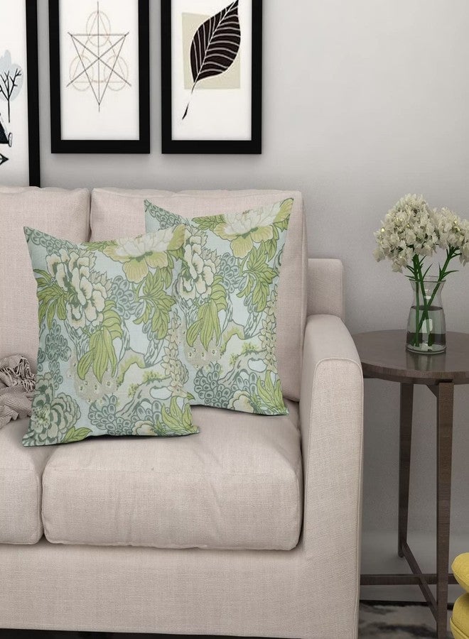 Sweetshow Spring Green Flowers Chinoiserie Pillow Covers 2 Packs 20x20 Inch Lighe Green Floral Throw Pillows Vintage Sage Green Decor Cushion Cover Linen Patio Furniture Sofa Bedroom Indoor Outdoor - Image 5