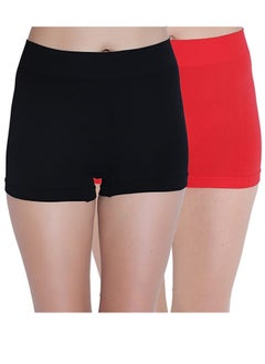 Women's Seamless Boyshort Panty Free Size (Pack Of 2) Black Red