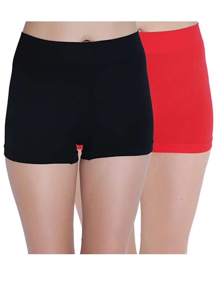 Glamroot - Women's Seamless Boyshort Panty Free Size (Pack Of 2) Black Red - Image 1