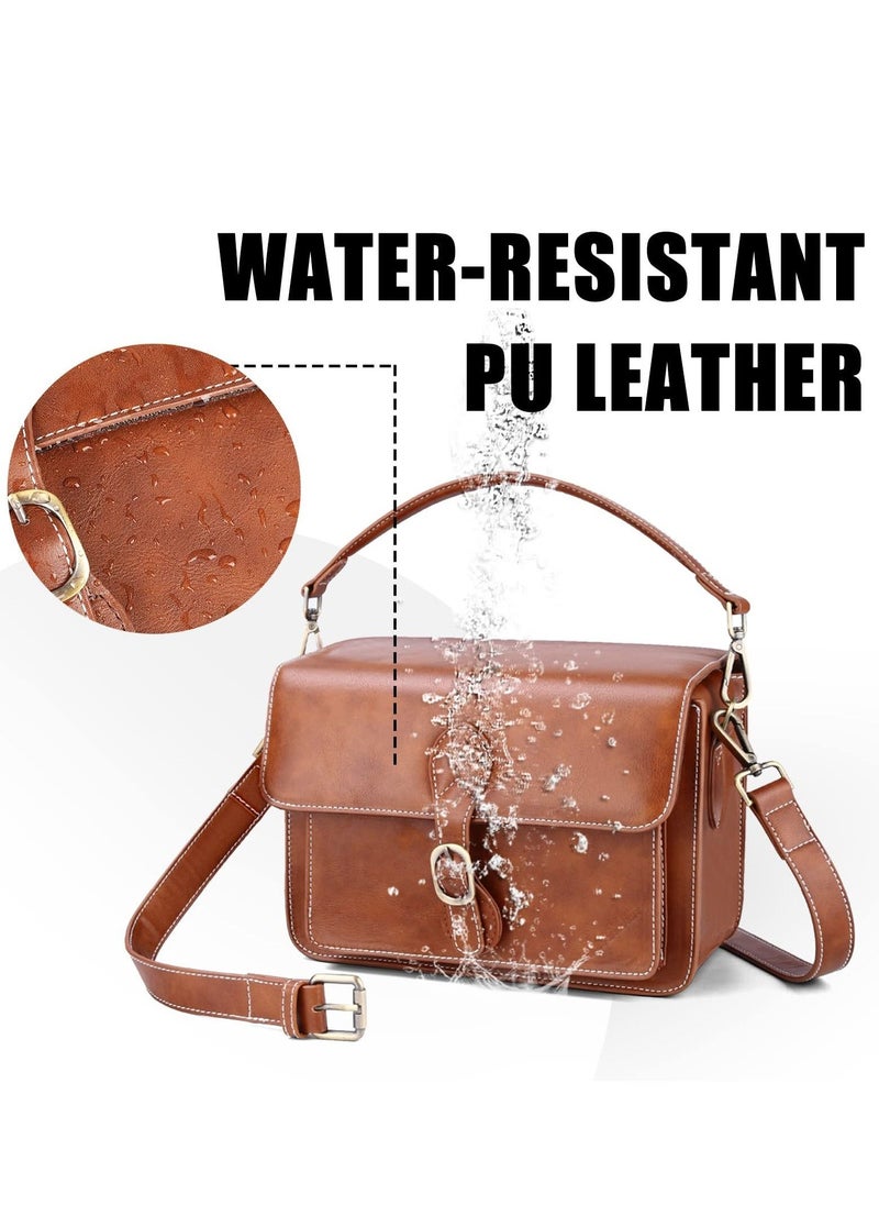 Compact Camera Case, Camera Shoulder Bag, Waterproof Retro Compatible for Canon Nikon Sony SLR DSLR Mirrorless Camera and Lens (Brown, Small)  - Image 5