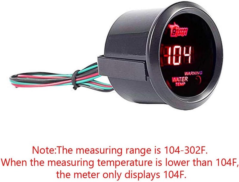 ESUPPORT Car 2" 52mm Digital Water Temp Gauge Red LED Fahrenheit F - Image 5