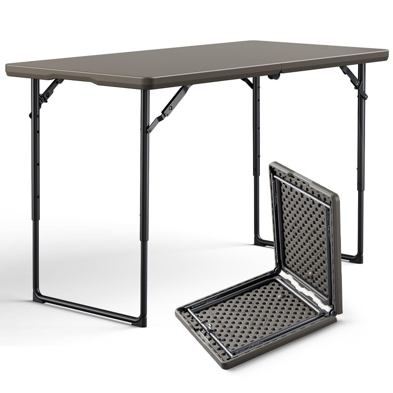 MAKE CHANGES Folding Table, 4FT Foldable Picnic Table with Carrying Handle, Heavy Duty Fold-in-Half Portable Table for Weddings, Camping, RV Travel, Parties, BBQs, and Indoor Use, Easy to Fold and Store, Khaki - Image 1