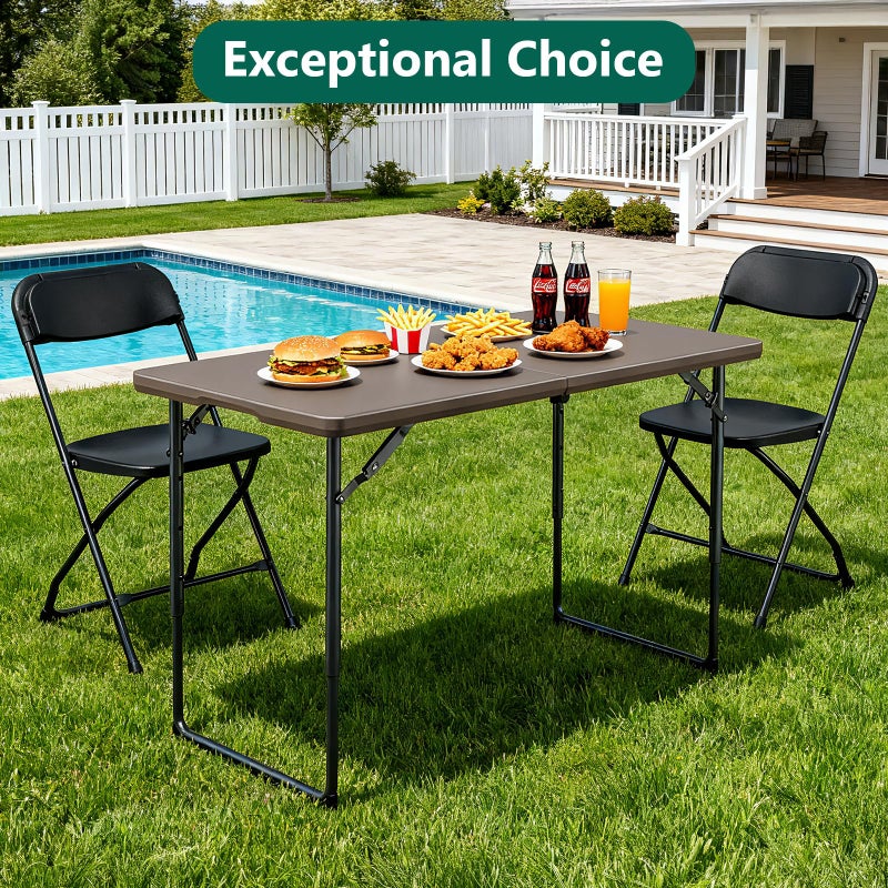 MAKE CHANGES Folding Table, 4FT Foldable Picnic Table with Carrying Handle, Heavy Duty Fold-in-Half Portable Table for Weddings, Camping, RV Travel, Parties, BBQs, and Indoor Use, Easy to Fold and Store, Khaki - Image 2