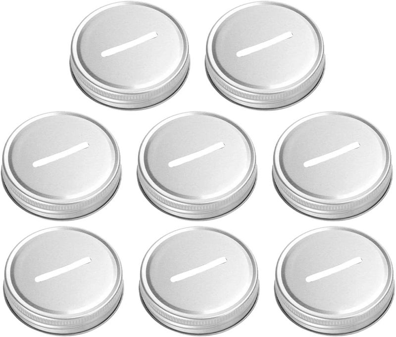 SUPVOX 8pcs Mason Jar Coin Slot Lids Silver Metal Sealing Covers Replacement Piggy Bank Lids for Money Saving and Bill Storage Containers - Image 1