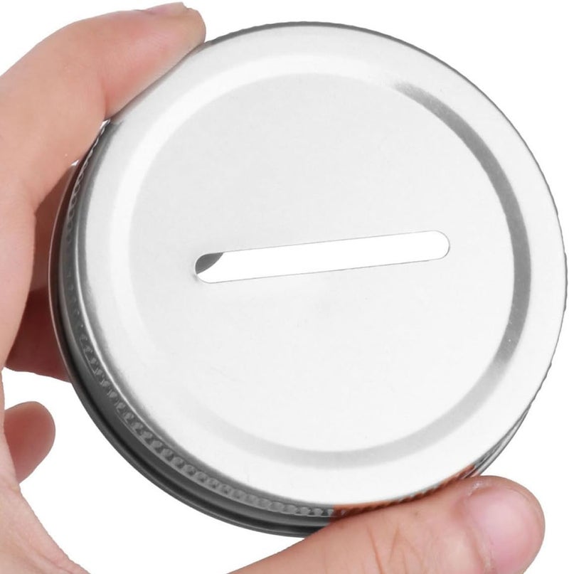 SUPVOX 8pcs Mason Jar Coin Slot Lids Silver Metal Sealing Covers Replacement Piggy Bank Lids for Money Saving and Bill Storage Containers - Image 4