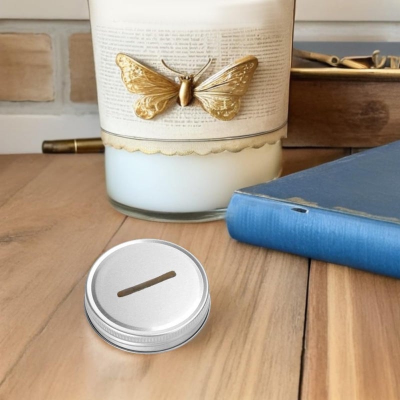 SUPVOX 8pcs Mason Jar Coin Slot Lids Silver Metal Sealing Covers Replacement Piggy Bank Lids for Money Saving and Bill Storage Containers - Image 5