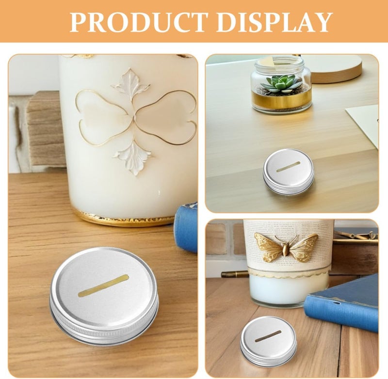 SUPVOX 8pcs Mason Jar Coin Slot Lids Silver Metal Sealing Covers Replacement Piggy Bank Lids for Money Saving and Bill Storage Containers - Image 3