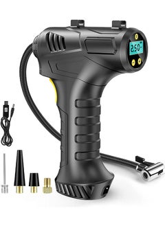 LENND Cordless Tyre Inflator Air Compressor, 12V USB Rechargeable Battery 150PSI Portable Car Tyre Pump, Electric Digital Tyre Pump with LED Light and 3 Nozzle Adaptors for Car Motorcycle Bicycle  - Image 1